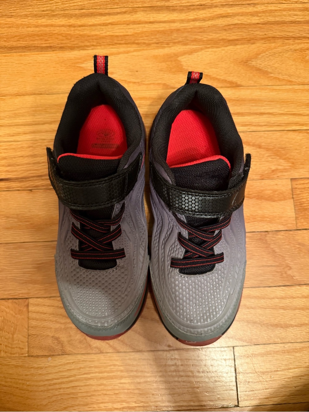 Kids Grey and Red Athletic Sneakers with Hook-and-Loop Strap